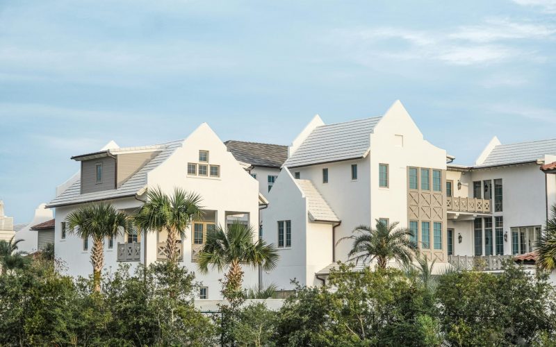 Beautiful white houses with a tropical setting in Alys Beach, Florida.